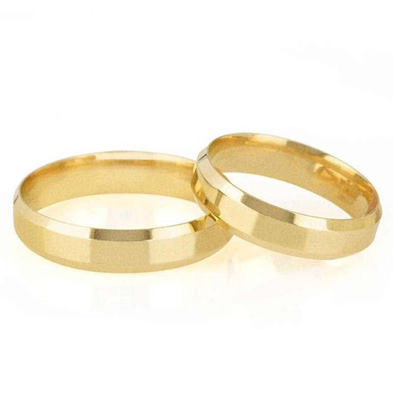 Par de Alianças de Casamento de Ouro 18K 4,5mm Chanfrada