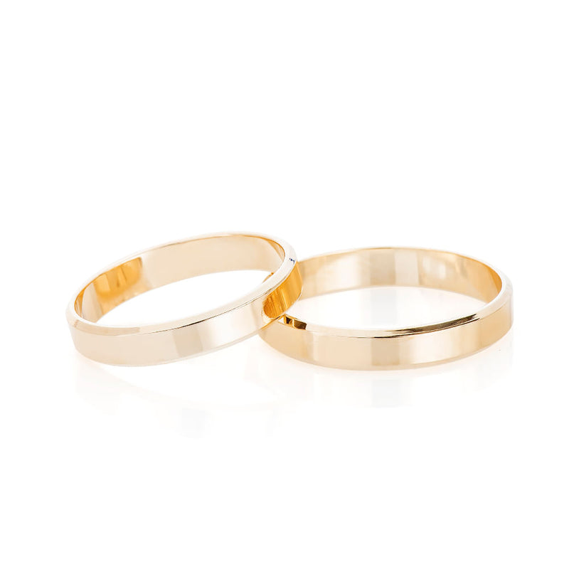 Par de Alianças de Casamento Ouro 18K Quadrada 3,5mm Friso