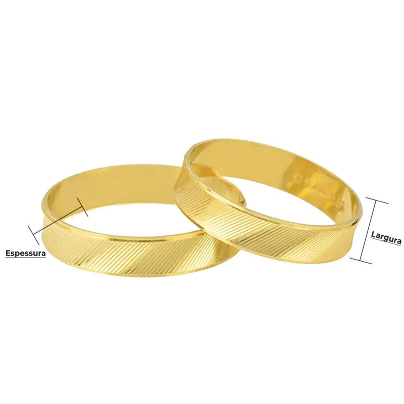 Par de Aliança de Casamento em Ouro 18K Frisada de 4,0mm